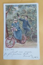 Valentine Postcard (1907) Adorable Romantic Couple on Bicycles (B319) - £7.98 GBP