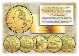2001 US Statehood Quarters 24K GOLD PLATED ** 5-Coin Complete Set ** w/Capsules - $15.85