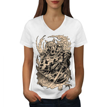 Wellcoda Dead Knight Bones Womens V-Neck T-shirt, Scary Skull Graphic Design Tee - £15.77 GBP