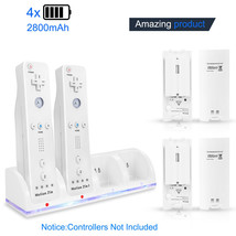 4Pcs Rechargeable 2800Mah Battery +Charging Dock Station For Nintendo Wii Remote - £25.21 GBP