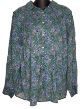 Talbots Womens Size X Paisley Print Blue Green Blouse Shirt Long Sleeve Top - £19.66 GBP