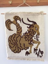 Vtg 60s Capricorn Zodiac Horoscope Hanging Textile Brown Beige Boho Tapestry Rug - £101.10 GBP