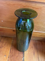 Artist Signed Etched Olive Green Glass Vase – 8.75 inches high x 2 and 7/8th’s i - £18.72 GBP