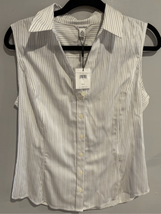 CALVIN KLEIN Sleeveless Blouse-NEW Medium White/Blu Pinstriped Ret$60 - £20.23 GBP