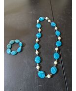13&quot; blue crackle glass and white bead necklace with matching bracelet - €17,89 EUR