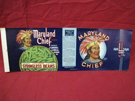 Vintage Maryland Chief Stringless Beans Advertising Paper label #2 - £11.59 GBP