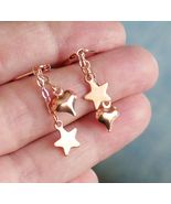 Asymmetric Stainless Steel Star and Heart Dangle Earrings with Rose Gold... - £13.38 GBP