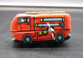 Vintage Fire Truck Wind Up Tin Litho Toy Mini Small Made in China Works ... - $19.99