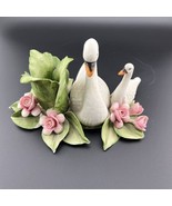 CAPODIMONTE PORCELAIN TWIN SWANS SINGLE CANDLE HOLDER - $38.07 CAD
