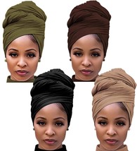 Harewom 4PCS Turban Head Wraps for Black Women African Hair Wraps Stretchy Jerse - $43.50