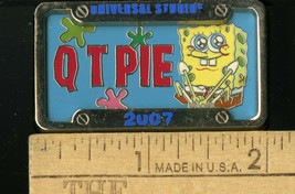 Vintage 2007 Spongebob Square Pants Q T Pie License Plate Enamal Pin Universal - $29.95
