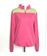 Anna Lane Womens Sweatshirt Pink Green Half Zip Pullover Large Preppy Ne... - $27.12 CAD