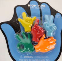 3D Mini Erasers High Five Peace Rock on Point Okay Hand Hands 5pc School Red 6+ - £8.59 GBP