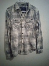 Superdry Mens Plaid Gray/White Flannel Elbow Pads Shirt Sz M  9000ARE  - $17.99