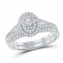 10kt White Gold Round Diamond Oval Bridal Wedding Ring Band Set 1/2 Ctw - £616.69 GBP