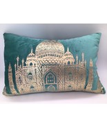 Taj Mahal Decorative Throw Pillow 14x20&quot; Gold Foil Teal India Amaana Casa - $23.06 CAD