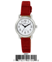 Silver/Red 4899-vegan-leather-band-watch - $32.00