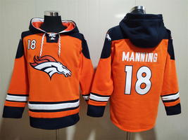 Peyton Manning #18 Denver Broncos Orange Lace-Up Pullover Jersey Hoodie - £48.89 GBP