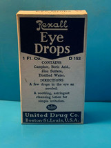 Vtg Drug Store Pharmacy Rexall Eye Drops Clear Glass Bottle In Orignial Box - $29.95