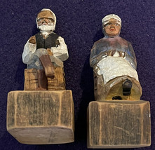 Vintage Folk Art Woodcarvings R. Audet - Hand Crafted - Man And Woman Set - £55.02 GBP