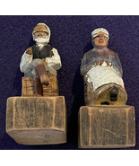 Vintage Folk Art Woodcarvings R. Audet - Hand Crafted - Man And Woman Set - £54.95 GBP
