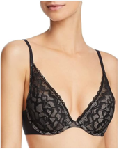 CALVIN KLEIN Bra Perfectly Fit Lace Lightly Lined Plunge Black 32A $52 -... - £14.05 GBP