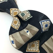 Trissardi Paris Milano Tie Black Tan Gold Geometric Shapes Silk Necktie I17-141 - £12.61 GBP