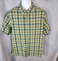 Duluth Trading Shirt Men Large Relaxed Fit Green Paid Button Down - £11.00 GBP