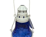 colonial candle on the coast coastal tealight Lantern White with Blue Gl... - $20.96