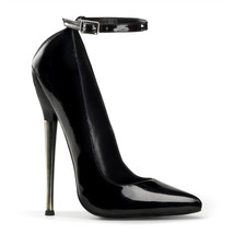 PLEASER Sexy 6 1/4&quot; Heel Metal Stiletto Black Pumps Shoes Heels w/ Ankle Strap - £60.71 GBP