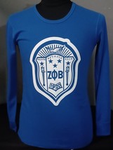 Zeta Phi Beta Sorority Blue Long Sleeve  Thermal T-Shirt Big Shield - £22.35 GBP