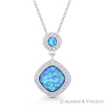 Blue Lab-Created Opal CZ Crystal Halo Pendant &amp; Necklace in .925 Sterling Silver - £26.14 GBP