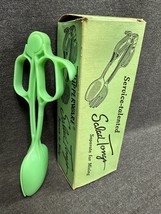 VTG 1950s Tupperware Salad Tongs Green Plastic #114 Spoon #113 Fork 9 1/2&quot; Box - £13.45 GBP