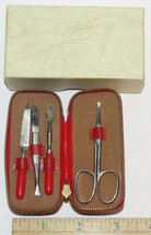 Vintage 1950s West Germany Red Zippered Manicure Travel Kit Case - £6.38 GBP