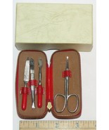 Vintage 1950s West Germany Red Zippered Manicure Travel Kit Case - £6.31 GBP