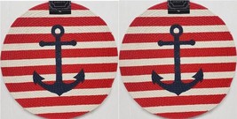 Set Of 2 Round Braided Cotton Placemats (15&quot;) Nautical,Anchor On Red &amp; White,Hc - £9.53 GBP