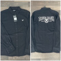 NWT $99 - True Religion Men’s Medium Black Flannel Shirt Long Sleeve - £34.78 GBP
