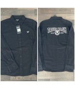 NWT $99 - True Religion Men’s Medium Black Flannel Shirt Long Sleeve - £34.68 GBP