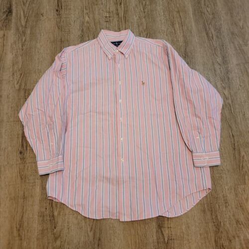 Primary image for Ralph Lauren Men's Button Up Dress Shirt ~ Sz 16.5 32/33 ~ Pink & Blue Stripes