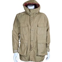 Woolrich Jacket Mens L Wool Lined Hooded Trench Khaki Barn Chore Coat Vtg USA - £62.01 GBP
