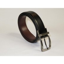 Men's VALENTINI Plain Leather Belt Pin Buckle Reversible SW63 Black or Brown image 2