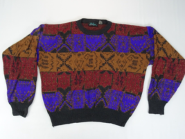Vintage Melange Grandpa Sweater Purple Blue Cosby Retro Aztec Holiday Me... - $21.80