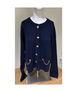 Classic Preppy Vintage Talbots 1980s sz L CARDIGAN WITH GOLD CHAIN DETAIL - $22.56