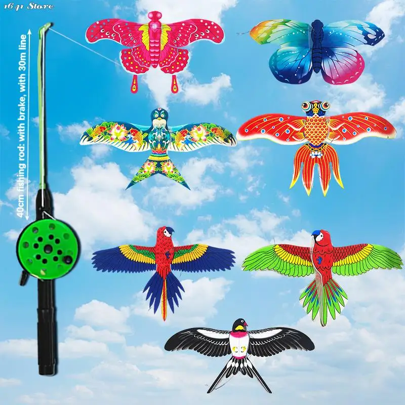 Kite 1Set Children Kite Toy Cartoon Butterfly Swallows Eagle Kite With Handle - £8.80 GBP+