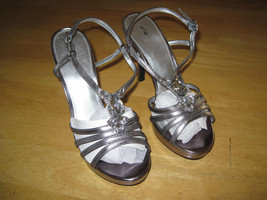 APT. 9 LADIES GUNMETAL 4.5&quot; STRAPPY HEELS-9M-LARGE RHINESTONES-WORN ONCE... - £6.13 GBP