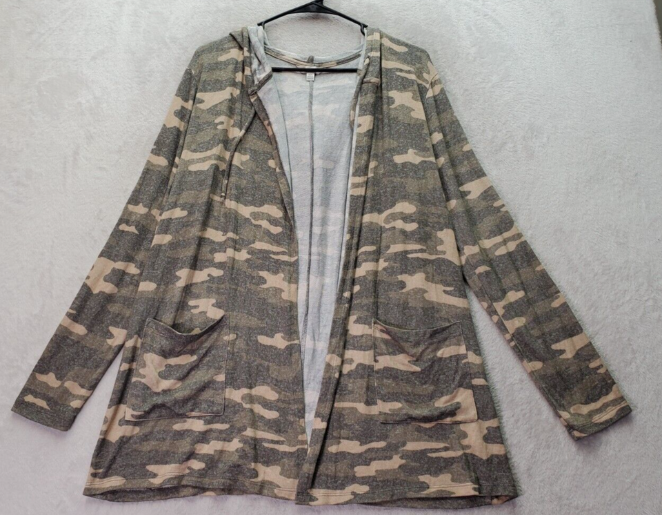 Lucky Brand Cardigan Womens Medium Olive Camo Print Hooded Open Front Dr... - $14.84
