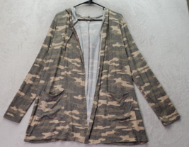 Lucky Brand Cardigan Womens Medium Olive Camo Print Hooded Open Front Drawstring - £11.81 GBP