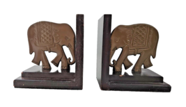 Vintage Wooden Book Ends Elephant Study Room Office Decor, Two Pieces Metal - $51.43