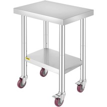 VEVOR 24x18x34 Inch Stainless Steel Work Table 3-Stage Adjustable Shelf with 4 W - $2,566.61 MXN