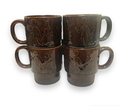 Vintage Japan Brown Stacking Mugs Coffee Cup Lot Set of 4 - £19.61 GBP